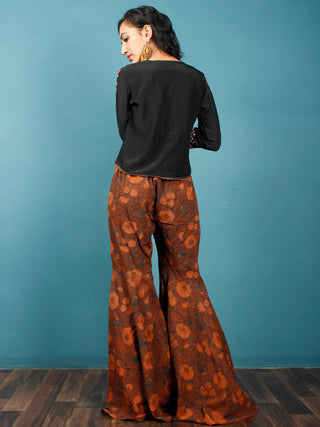 Brown Rust Indigo Hand Block Printed Semi Elasticated Waist Cotton Sharara  - Sh06F603