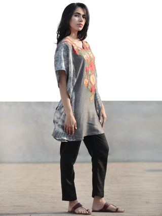 Grey Red Orange Green Aari Embroidered Short Kashmere Kaftan  - K11K045