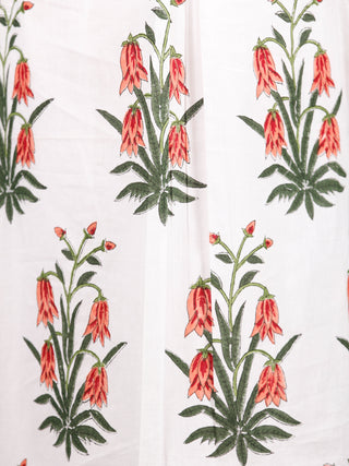 White Peach Green Hand Block Printed Kurta in Natural Colors With stand Collar - K77F1504