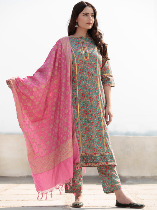 Zohra Inaya - Set of Kurta Pants & Banarsee Dupatta - KS62A2508D