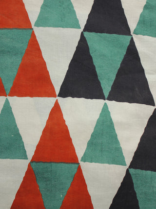 Red Black Green Ivory Hand Block Printed Cotton Fabric Per Meter - F001F1011