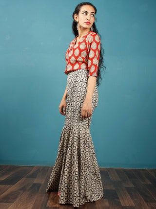 Ivory Black Hand Block Printed Semi Elasticated Waist Cotton Sharara  - Sh07F1345