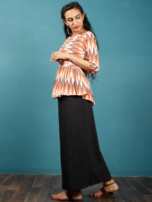 Peach Ivory Brown Hand Woven Ikat Top With Gathers - T38F1227