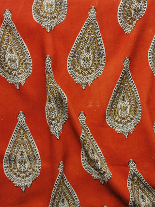 Maroon Black Beige Hand Block Printed Rayon Fabric Per Meter - F001F1012