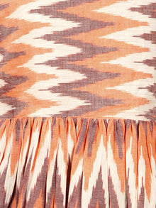 Peach Ivory Brown Hand Woven Ikat Top With Gathers - T38F1227