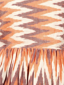 Peach Ivory Brown Hand Woven Ikat Top With Gathers - T38F1227