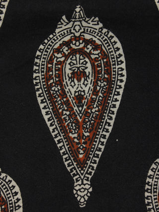 Black Maroon Ivory Hand Block Printed Rayon Fabric Per Meter - F001F1013