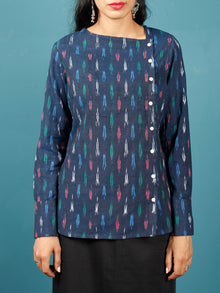 Indigo Green Pink White Hand Woven Ikat Top  - T39F735