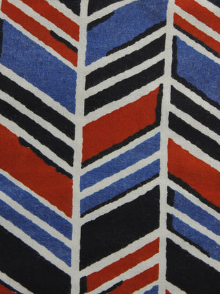 Indigo Black Red White Hand Block Printed Rayon Fabric Per Meter - F001F1016
