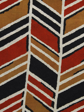 Mustard Black Red White Hand Block Printed Rayon Fabric Per Meter - F001F1017