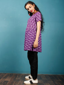 Purple Grey Hand Woven Mercerised Ikat Cotton Tunic  - Tun11F841