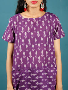 Purple Grey Hand Woven Mercerised Ikat Cotton Tunic  - Tun11F841