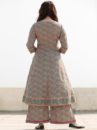 Zohra Shirat - Set of Anarkali Kurta Palazzo & Banarsee Dupatta - KS63B2508D