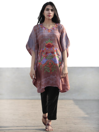 Brown Lavender Green Red Orange Aari Embroidered Short Kashmere Kaftan  - K11K046