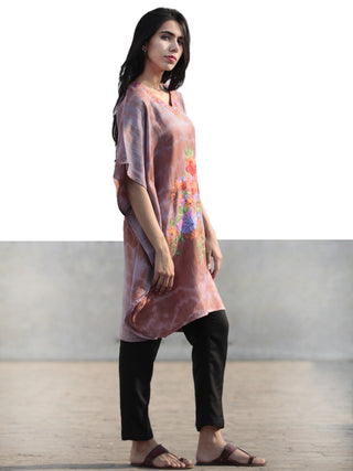 Brown Lavender Green Red Orange Aari Embroidered Short Kashmere Kaftan  - K11K046