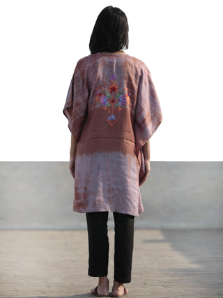 Brown Lavender Green Red Orange Aari Embroidered Short Kashmere Kaftan  - K11K046