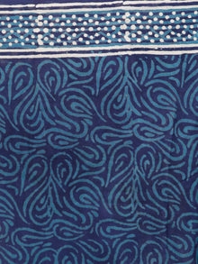 Indigo Blue White Hand Block Printed Cotton Mul Saree - S031703005