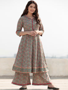 Zohra Shirat - Set of Anarkali Kurta Palazzo & Banarsee Dupatta - KS63B2508D