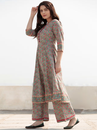 Zohra Shirat - Set of Anarkali Kurta Palazzo & Banarsee Dupatta - KS63B2508D