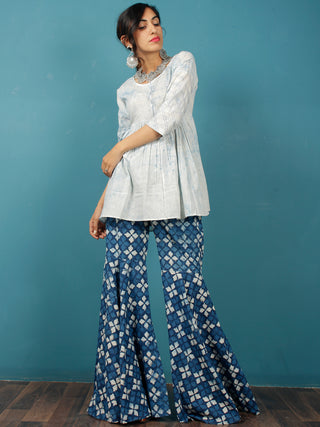 Indigo Hand Brush Printed Cotton Top - T42F1339