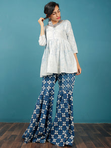 Indigo Hand Brush Printed Cotton Top - T42F1339