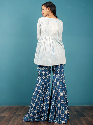 Indigo Hand Brush Printed Cotton Top - T42F1339