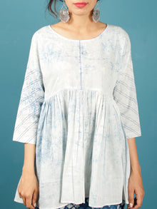 Indigo Hand Brush Printed Cotton Top - T42F1339