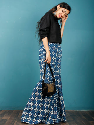 Indigo White Hand Block Printed Semi Elasticated Waist Cotton Sharara  - Sh08F1340