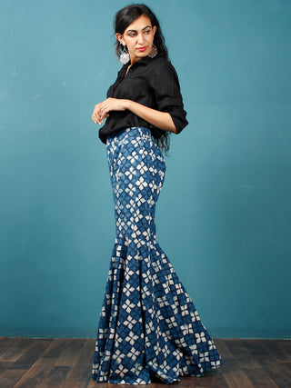 Indigo White Hand Block Printed Semi Elasticated Waist Cotton Sharara  - Sh08F1340