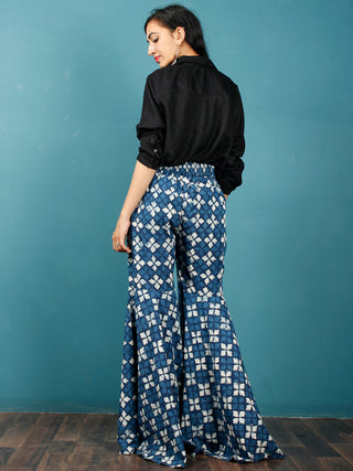 Indigo White Hand Block Printed Semi Elasticated Waist Cotton Sharara  - Sh08F1340