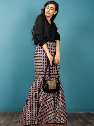 Black Pink Silver Hand Block Printed Semi Elasticated Waist Cotton Sharara  - Sh10F897