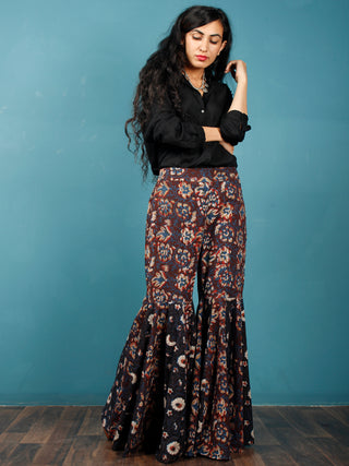 Brown Indigo Rust Mustard Hand Block Printed Semi Elasticated Waist Cotton Sharara  - Sh11F1394