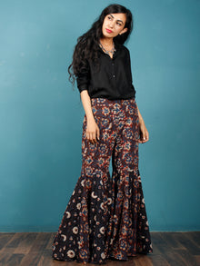 Brown Indigo Rust Mustard Hand Block Printed Semi Elasticated Waist Cotton Sharara  - Sh11F1394