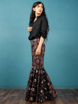 Brown Indigo Rust Mustard Hand Block Printed Semi Elasticated Waist Cotton Sharara  - Sh11F1394