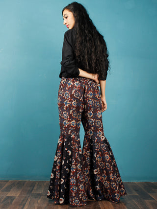 Brown Indigo Rust Mustard Hand Block Printed Semi Elasticated Waist Cotton Sharara  - Sh11F1394