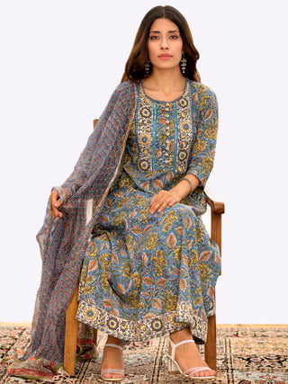 Megha Charvi Set Of Anarkali Kurta Pant Kota Dupatta