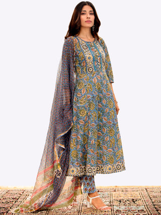 Megha Charvi Set Of Anarkali Kurta Pant Kota Dupatta