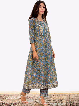 Megha Charvi Set Of Anarkali Kurta Pant Kota Dupatta