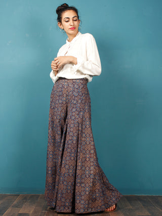 Indigo Mustard Blue Ajrakh Block Printed Pleated Cotton Sharara  - Sh13F704