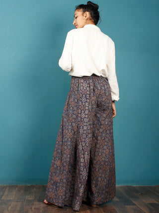 Indigo Mustard Blue Ajrakh Block Printed Pleated Cotton Sharara  - Sh13F704