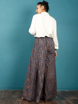 Indigo Mustard Blue Ajrakh Block Printed Pleated Cotton Sharara  - Sh13F704