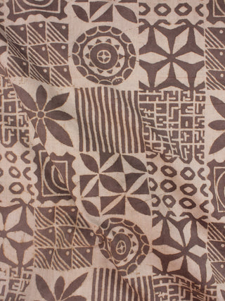Brown Beige Natural Dyed Hand Block Printed Cotton Fabric Per Meter - F0916048