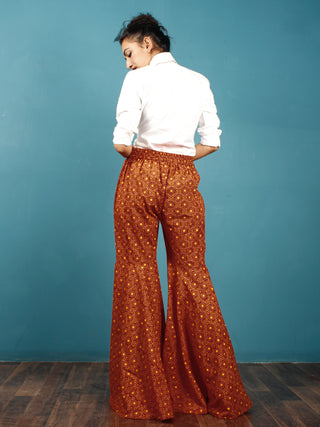 Maroon Yellow Beige Hand Block Printed Semi Elasticated Waist Cotton Sharara  - Sh14F709