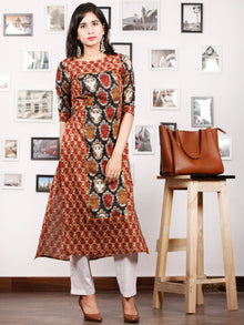 Maroon Black Peanut Brown Beige Hand Block Kalamkari  Printed Kurta - K80F1481