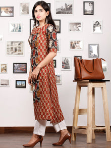 Maroon Black Peanut Brown Beige Hand Block Kalamkari  Printed Kurta - K80F1481