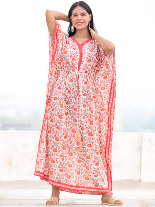 Ivory Orange Grey Hand Block Printed Kaftan - K001F1990