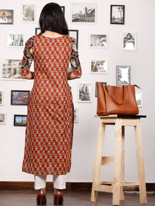 Maroon Black Peanut Brown Beige Hand Block Kalamkari  Printed Kurta - K80F1481