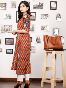 Maroon Black Peanut Brown Beige Hand Block Kalamkari  Printed Kurta - K80F1481