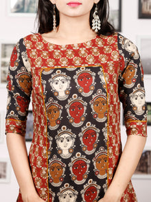 Maroon Black Peanut Brown Beige Hand Block Kalamkari  Printed Kurta - K80F1481