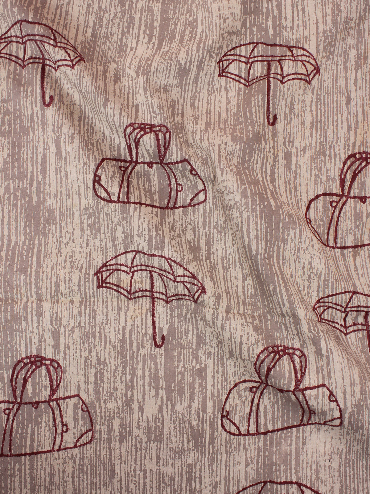 Beige Maroon Natural Dyed Hand Block Printed Cotton Fabric Per Meter - F0916307